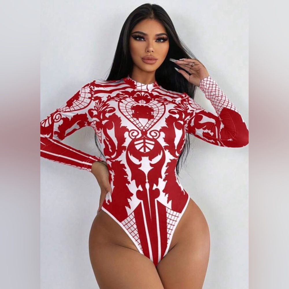 XS Red and White Bodysuit